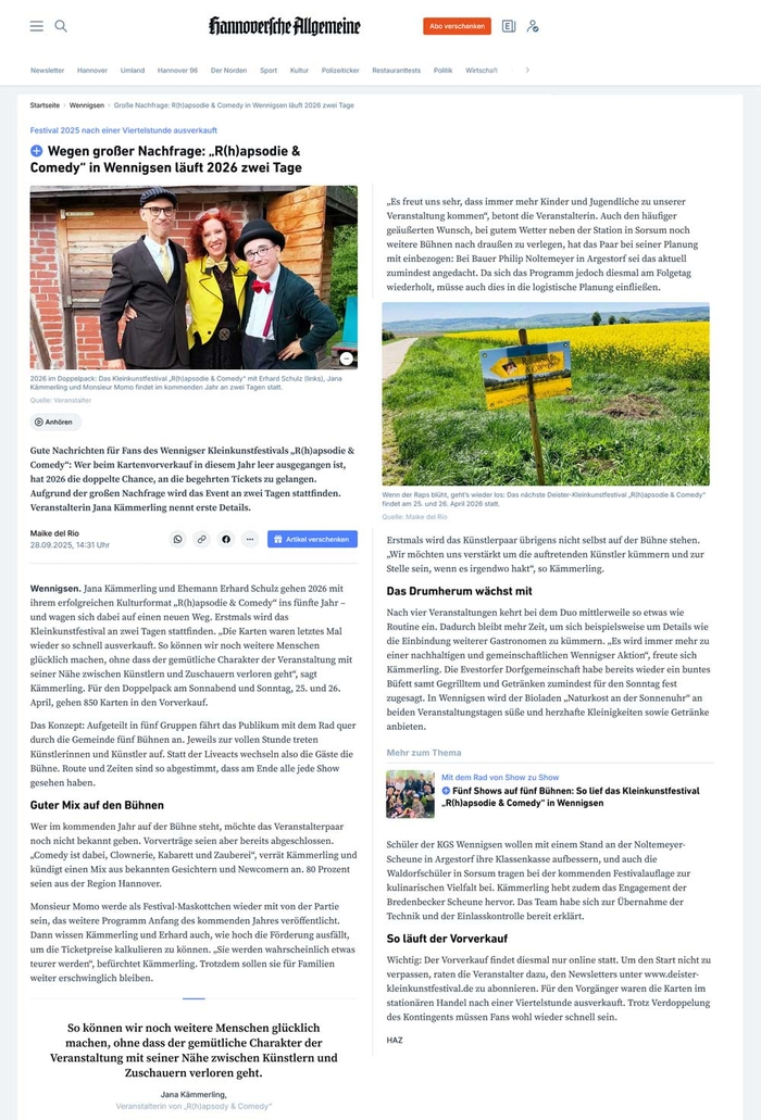 Artikel in der HAZ Wennigsen